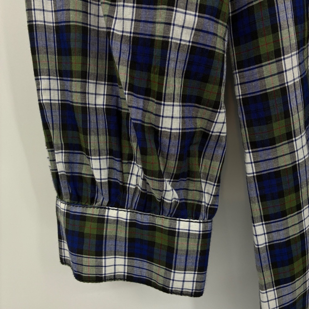 Tory Burch Tartan Plaid Button Ruffle Preppy Office Top Shirt Blouse Green 6 - Picture 5 of 7